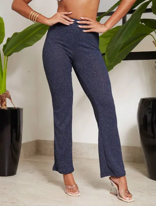High Waist Glitter Flare Leg Pants